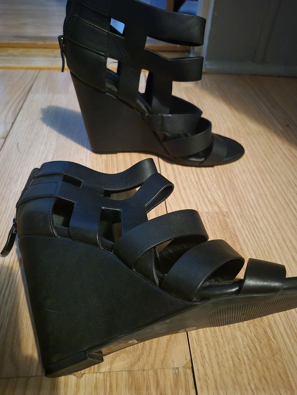 BCBGeneration Black Strappy Wedge Sandals
